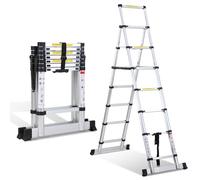 Cecaylie Échelle télescopique pliable 2 m + 2,3 m, en aluminium, antidérapante, multi-usage, capacité de charge maximale : 150 kg