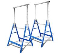 Cecaylie Lot de 2 tréteaux d'échafaudage pliables en métal - Charge maximale : 200 kg - 7 positions de hauteur - 80-130 cm Bleu