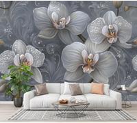 CECE&COLE Papier Peint Panoramique Abstrait Floral Illustration | Orchidée Tourbillon Lumière Des Étoiles 3D Mural Design,Photo Géante Pour Salon Décoration Murale XXL Soie,250×175 CM
