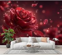 CECE&COLE Papier Peint Panoramique Photographie 3D Fleur | Roses Rouges Lumière Des Étoiles 3D Mural Design,Photo Géante Pour Salon Décoration Murale XXL Soie,400×280 CM