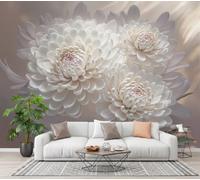 CECE&COLE Papier Peint Panoramique Soie 3D Floral Relief 250×175 CM | Chrysanthèmes Feuilles Décoration Murale Salon Chambre, Facile D’entretien, Résistante aux UV