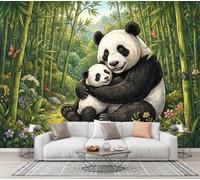 CECE&COLE Papier Peint Panoramique Soie Salon,Dessin Animé Forêt De Bambous Animal 450×315 CM | Motif Panda Petit Bambou Tapisserie Murales Papier Peint,Revêtement Mural,Grand Poster Mural