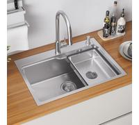 CECIPA 68x48 cm Évier Cuisine 1 Bac en Acier Inoxydable, Protection Insonorisante EVA, Évier de Cuisine Avec Siphon et Système d'évacuation pour Armoires 70 cm ou plus