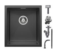 CECIPA Evier Cuisine 1 Bac 40 x 44 cm, Évier Noir Sous Plan, Évier de Cuisine pour Meubles Bas de 40 cm, Evier Inox Carré, Petit Lavabo Cuisine avec Siphon, Kit de Drainage