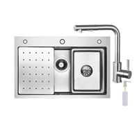 CECIPA Evier Cuisine 1 Bac 70x45 CM, Evier Inox avec Egouttoir et évier mobile et planche à découper,lavabo cuisine avec Trous pour Robinets et Distributeur de Savon, Argenté avec Robinet forme L