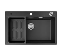 CECIPA Evier Cuisine 1 Bac 70x45x20 cm, Évier En Granit avec Grand Bassin, Lavabo Cuisine Avec Siphon & Trop-Plein, Évier à Encastrer des sous-meubles supérieurs à 80 cm - Noir