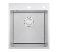 CECIPA Évier de Cuisine 1 Bac, 44×49 CM, Acier Inoxydable, Avec Siphon et Trop-Plein, Lavabo de Cuisine, Convient Aux Armoires InféRieures à Partir de 45 CM (Pas de Distributeur de Savon)