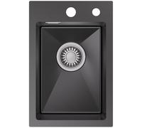 CECIPA Évier De Cuisine 30 X 45 Cm, Évier Encastrable Noir en Acier Inoxydable Avec Siphon, Lavabo De Cuisine Avec 2 Trous De Robinet