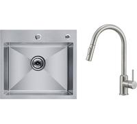 CECIPA Evier de cuisine 50cm* 45cm Brossé + robinet de cuisine à tirage haute pression Brossé