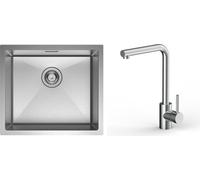 CECIPA évier de cuisine en acier inoxydable 50x44cm brossé + robinet de cuisine haute pression 7 formes couleur brossée