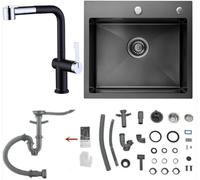 CECIPA évier de cuisine en acier inoxydable 50x45cm évier noir + robinet de cuisine extractible mix colour