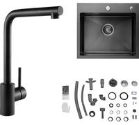 CECIPA évier de cuisine inox 50 x 45 cm noir évier + robinet de cuisine normal