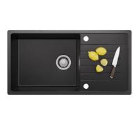 CECIPA Évier de cuisine noir 86 x 45 cm, évier de cuisine 1 bac avec égouttoir pour meuble de longueur 60 cm, évier noir en granit avec trou pour robinet, siphon et trop-plein