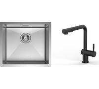 CECIPA évier de cuisine sous plan en acier inoxydable 50 x 44 cm brossé + robinet de cuisine extractible noir