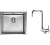 CECIPA évier de cuisine sous plan en acier inoxydable 50 x 44 cm brossé + robinet de cuisine rabattable devant la fenêtre brossé