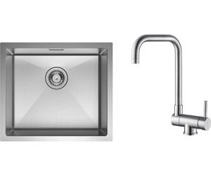CECIPA évier de cuisine sous plan en acier inoxydable 50 x 44 cm brossé + robinet de cuisine rabattable devant la fenêtre brossé