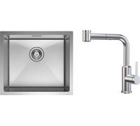 CECIPA évier de cuisine sous plan en acier inoxydable 50 x 44 cm surface brossée + robinet de cuisine en forme de marteau brossé