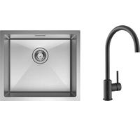 CECIPA évier de cuisine sous plan en acier inoxydable 50x44cm brossé + robinet de cuisine haute pression noir