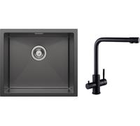 CECIPA évier de cuisine sous plan en acier inoxydable 50x44cm noir + robinet de cuisine noir