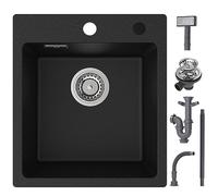 CECIPA Évier Granit Noir 40x45cm, Bac Unique Rectangulaire Encastrable Moderne, Petit Évier de Cuisine avec 2 Orifices de Robinet