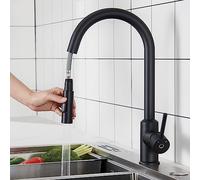 CECIPA Robinet Cuisine Douchette, Extensible Robinetterie de Cuisine avec 2 Modes de Pulvérisation, Arc Élevé Mitigeur Cuisine avec Douchette, Rotatif à 360°, Installation Facile, Noir