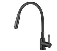 CECIPA Robinet de Cuisine Flexible Noir Brossé, Mitigeur Cuisine Rotation 360° avec 2 Types de Jet, Mitigeur Monotrou Haute Pression Anti-éclaboussures, 2 Flexibles G3/8