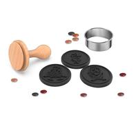 CÉCOA • Tampon Biscuits Pirate 3 Empreintes + Emporte-Pièce Rond • Kit Pâtisserie Enfant • Moule Sablés Décorés • Silicone Alimentaire Sans BPA • Bois & Inox • Facile à Nettoyer • Idéal Anniversaire