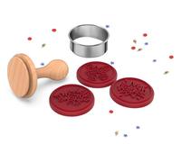 CÉCOA • Tampon Biscuits Super-Héro 3 Empreintes + Emporte-Pièce Rond • Kit Pâtisserie Enfant • Moule Sablés Décorés • Silicone Alimentaire Sans BPA • Bois & Inox • Facile à Nettoyer