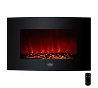 Cecotec Cheminée Électrique Décorative 35” avec Télécommande Ready Warm 3510 Curved Flames. Puissance Maximale 2000W, 2 Intensités, Panneau Courbé en Verre Trempé, Flamme Réglable, Minuteur