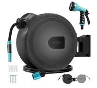 Enrouleur de tuyau de 20 m. Technologie SlowReturn. Conception portable et ergonomique. Buse simple et pistolet pulvérisateur à 8 fonctions inclus. Raccord universel 3 en 1.