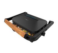 Cecotec Gril électrique Rock'NGrill 1300 Wood B. Puissance de 1300 W, design noir, revêtement Rockstone, base antidérapante, plaque flottante, témoin lumineux, poignée en bois, grande polyvalence.