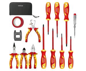 Cecotec Jeu de Tournevis HardGyro 15 SafeVolt Magnetic. Isolés 1000 V, Certifié VDE et GS, Acier CR-V, 3 Pinces Incluses, Dénude-câbles, Magnétiseur, Détecteur de Phase, Étui Inclus