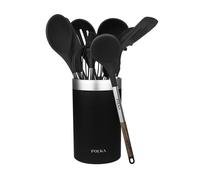 Cecotec Ustensiles De Cuisine en silicone Polka Excellence Force. Set de 9 pièces noir, revêtement Soft Touch et manche effet bois.