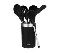Cecotec Ustensiles De Cuisine En Silicone Polka Exclusive Wood&Rock. Set de 9 pièces Noir, Enduit Soft Touch et Manche en acier. Matériaux : Silicone, Nylon et PP, Avec support Polka