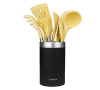 Cecotec Ustensiles De Cuisine En Silicone Polka Experience Vulcano Set de 9 pièces jaune, revêtement Soft Touch et Manche en acier. Matériaux : silicone, nylon et PP, inclut Holder Polka
