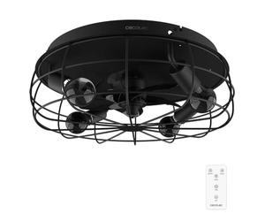 Cecotec - Ventilateur de Plafond avec Lumière EnergySilence LampAero 600 Iron Design - 20 W, Diamètre 50 cm, Minuterie et Télécommande, 3 Vitesses et 5 Pales, Mode Été/Hiver