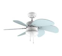 Cecotec Ventilateur de plafond EnergySilence 3600 Vision Sky. 50 W, diamètre 92 cm, lampe, 3 vitesses, 6 pales réversibles, fonction été/hiver, interrupteur de chaîne, blanc/bleu