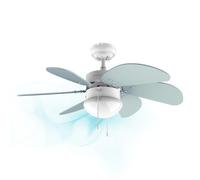 Cecotec Ventilateur de plafond EnergySilence 3600 Vision Sky. 50 W, diamètre 92 cm, lampe, 3 vitesses, 6 pales réversibles, fonction été/hiver, interrupteur de chaîne, blanc/bleu