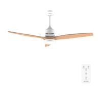 Cecotec Ventilateur de Plafond Energysilence Aero 5300 White & Wood Design, 30W, Diamètre 52”, 3 Lames, Moteur DC, Lumière LED, Télécommande, Minuterie et Mode d'Hiver-Été
