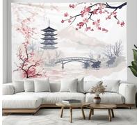CEDNXOER 3D Effet Style Japonais Paysage Tapisserie Art Mural Tapisserie Murales, Sakura Temple Pont Murale En Tissu Pour Chambre Salon Serviette De Plage Tenture Murale 180×230cm