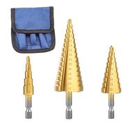 CEEYSEE Lot de 3 Foret Étagé Métal Mèche Étagée à Tige Hexagonale（4-32mm） | 4 - 12 mm / 4 - 20 mm / 4 - 32 mm, forets étagés métriques,Foret pas à pas HSS,Fraise Etage Metal Triangle Conique