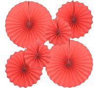 CEEYSEE Lot de 6 éventails ronds en papier à suspendre pour décoration de fête, thé, anniversaire, mariage, bébé, remise de diplôme (rouge/shos)
