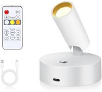 Cefrank Spot LED Sans Fil Rechargeable Tableau Applique Murale 3 Couleurs | Mini Spot LED Veilleuse Chevet Plante Mur | Télécommande Tactile | Tête Orientable 350° | Charge USB-C