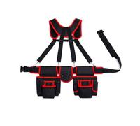 Ceinture à Outils avec Bretelles, Noir Et Rouge | Conception Robuste En Tissu Renforcé, Rembourré, Équipement, pour Travaux En Hauteur, Rénovation