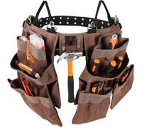 VEVOR Ceinture à outils 19 poches, ceinture porte-outil tour taille 81,2-137,2 cm, sac à outils polyester amovible pour électricien, charpentier, bricoleur, menuisier, construction, encadreur, marron
