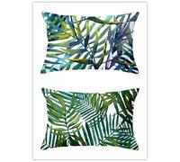 Cekog Housse de Coussin 50x70cm Lot de 2 Lin Rectangulaires Housse Coussin Exterieur Décoratives Feuille d'aquarelle Motif Lombaire Taie d'oreiller pour Canapé Maison Salon Lit Jardin