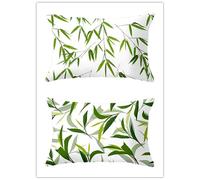 Cekog Housse de Coussin 70x90cm Lot de 2 Lin Rectangulaires Housse Coussin Exterieur Décoratives Feuille de Bambou Motif Lombaire Taie d'oreiller pour Canapé Maison Salon Lit Jardin