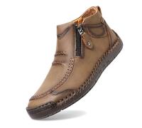 Celanisai Chaussures orthopédiques pour homme, fabriquées à la main, confortables, en cuir de vachette, avec semelle ergonomique antidérapante, mocassins avec fermeture éclair latérale, bottines en