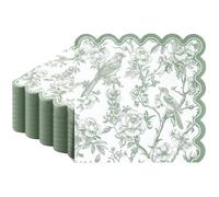 Celblisora Lot de 100 serviettes jetables à motif floral vert sauge, oiseaux festonnés, pour dessert, cocktail, décoration vintage pour découpage, fête prénuptiale, fête prénatale, mariage