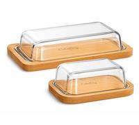 CeleBig® Ensemble de beurriers | Bambou écologique et durable | Couvercle en verre de qualité supérieure | Bambou de qualité supérieure | Empilable, durable et sans plastique | Boîtes de conservation